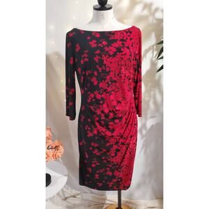 Chaps x Ralph Lauren Womens Floral Side Ruched Stretch Sheath Dress Size L Event